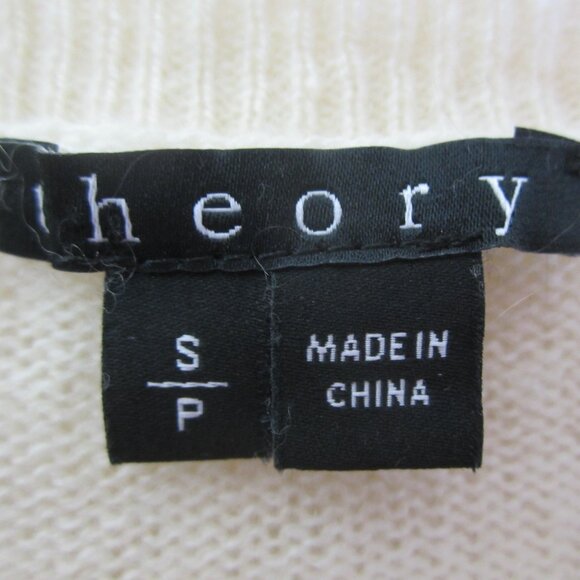 Theory Women Small Ivory Cream 100% Cashmere Short Sleeve Crew Neck Sweater - Picture 4 of 7